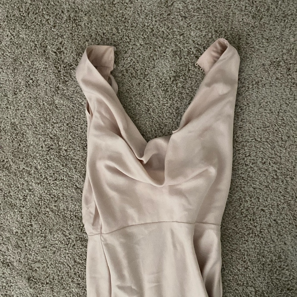 Cowl neck very light blush pink satin dress